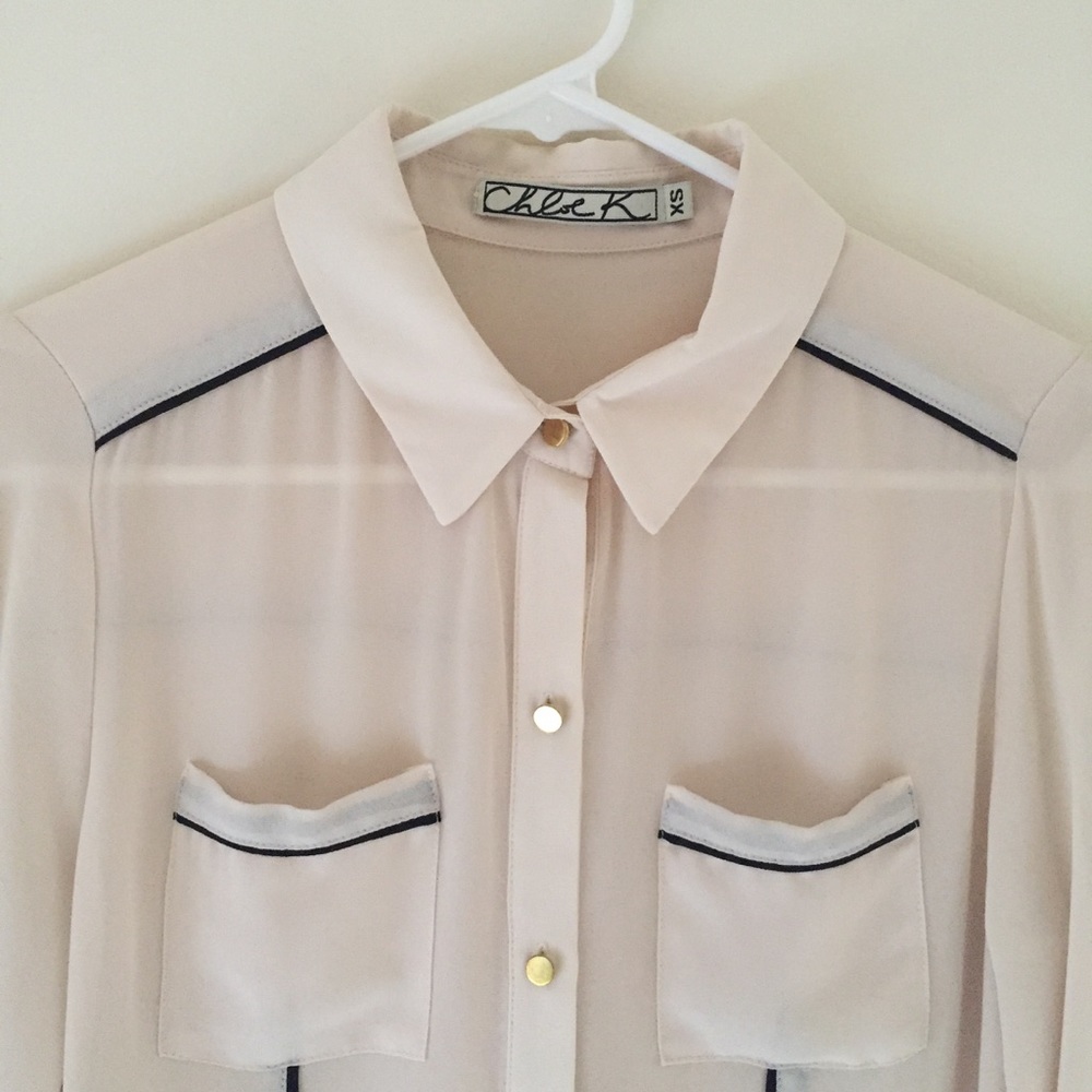 Nordstrom Sheer Button-Down With Black Piping - image 3